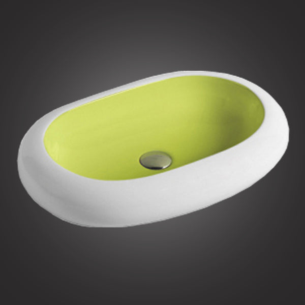 Eurolux white porcelain bathroom sink with lime green interior EU7042WGN